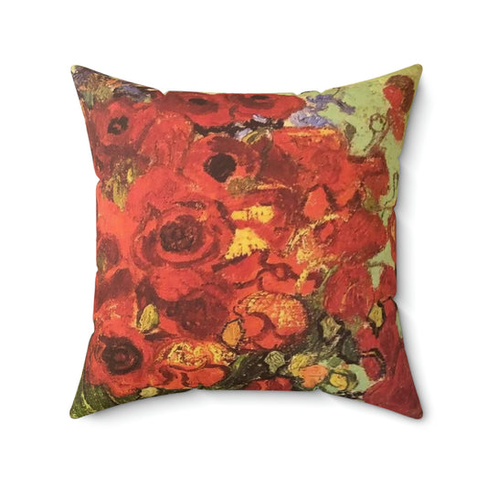 Spun Polyester Square Pillow Red Poppies